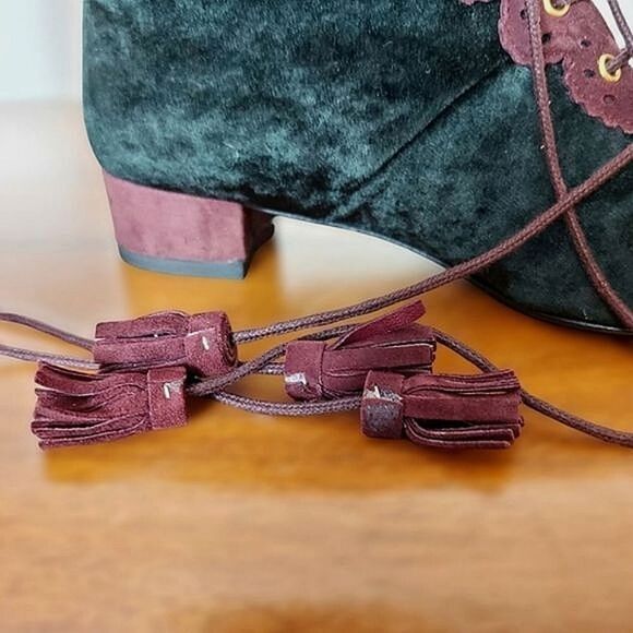 Vtg Mondi black velvet & plum suede ankle boots size 6 - Picture 8 of 8